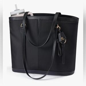LOVEVOOK Laptop Tote Bag 15.6 in Waterproof Work Briefcase with Cup Holder Black